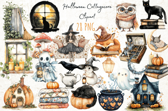 Download Watercolor Halloween Cottagecore Clipart - Premium Resources