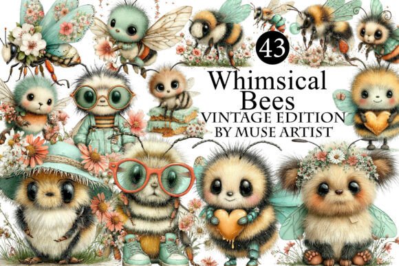 Download Whimsical Bees Clipart Bundle - Bees Collection