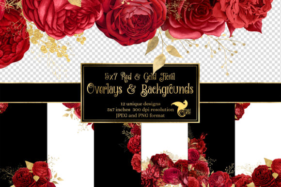 Download 5x7 Red and Gold Floral Overlays - Gold floral Collection