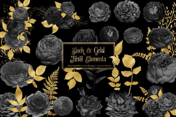 Download Black and Gold Floral Elements Clipart - Gold floral Collection