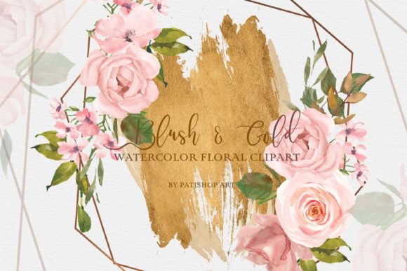 Download Watercolor Blush Gold Floral Clipart Set - Gold floral Collection