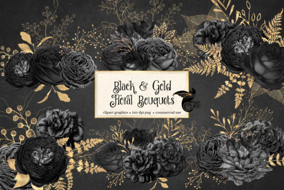 Download Black and Gold Floral Bouquets Clipart - Gold floral Collection
