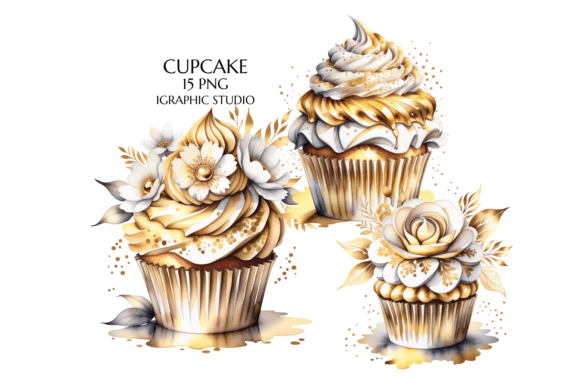Download Gold Floral Cupcake Clipart - Gold floral Collection