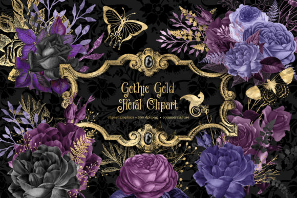 Download Gothic Gold Floral Clipart - Gold floral Collection