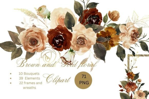 Download Brown and Gold Floral Clipart PNG - Gold floral Collection