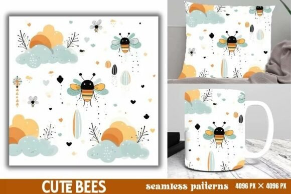 Download Cute Bees Digital Papers Pattern - Bees Collection