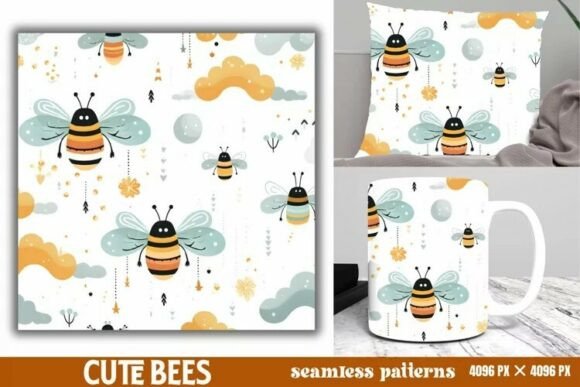 Download Cute Bees Digital Papers Pattern - Bees Collection