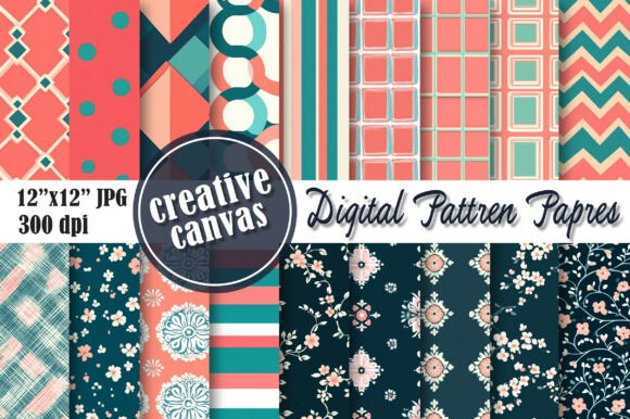 Download Coral Teal Stripe Digital Paper Bundle - Premium Resources