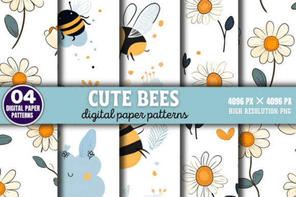 Download Cute Bees Digital Papers Patterns - Bees Collection