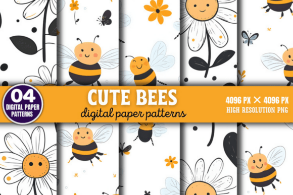 Download Cute Bees Digital Papers Patterns - Bees Collection