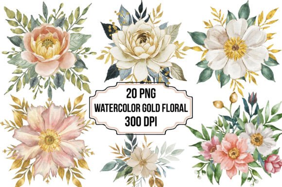 Download Watercolor GOLD FLORAL DREAMS Design - Gold floral Collection