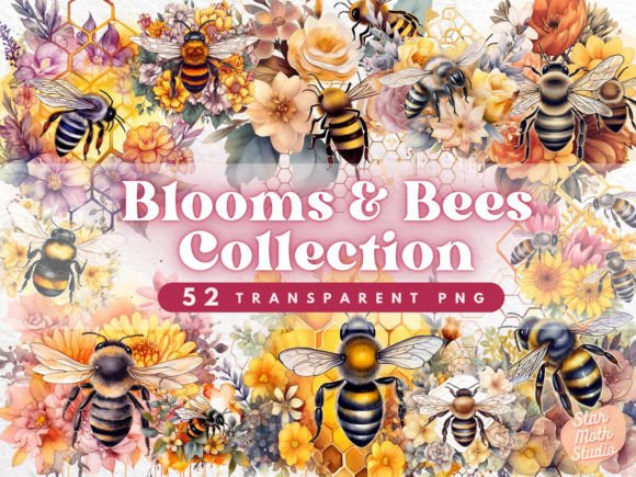 Download Watercolor Clipart - Blooms and Bees - Bees Collection