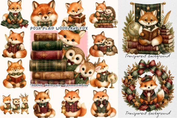 Download Coquette Posh Plaid Woodland Fox Clipart - Woodland fox Collection