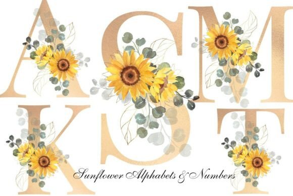 Download Sunflower Gold Floral Letters &amp; Numbers - Gold floral Collection