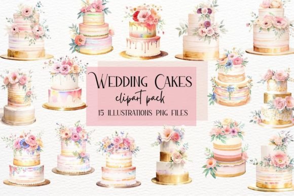 Download Watercolor Wedding Cakes, Gold Floral - Gold floral Collection