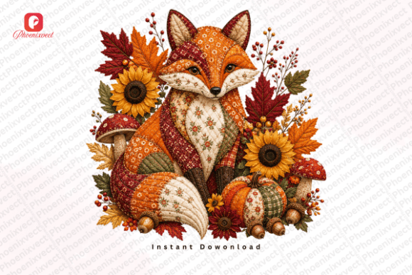 Download Patchwork Autumn Fall Woodland Fox PNG - Woodland fox Collection